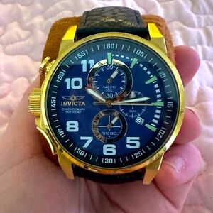 Invicta Men's I-Force Chrono Black Genuine Leather Blue Dial